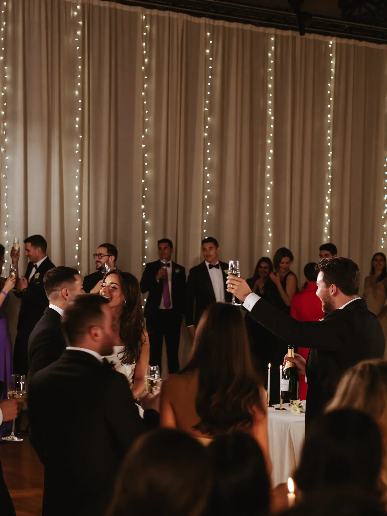 Luxury wedding reception dance floor in warm evening light